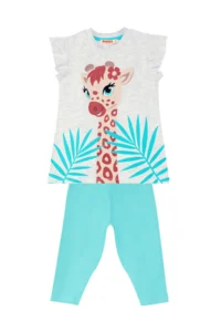 Denokids Frilly Giraffe Girl's Summer T-Shirt Tights Set - Image 3