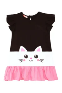 Denokids WHITE Kedi Frilly Girls' Black Summer Dress - Image 3