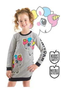 Denokids Unicorn Girls' Gray Sweat Dress