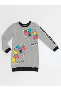 Denokids Unicorn Girls' Gray Sweat Dress - Image 3