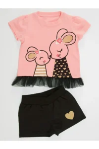 Denokids Sevimli Fare Girls' T-Shirt Shorts Set - Image 3