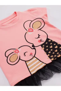 Denokids Sevimli Fare Girls' T-Shirt Shorts Set - Image 6