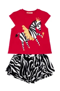 Denokids Balerin Zebra Girls' T-Shirt Shorts Set - Image 3