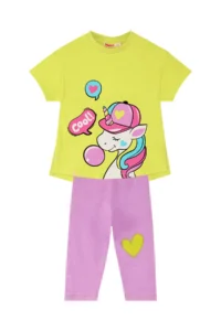 Denokids Cool Unicorn Girl's Summer T-shirt Lilac Tights Set - Image 3