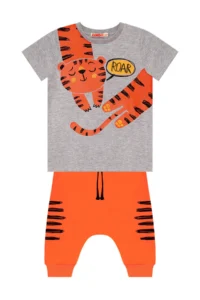 Denokids Roar Kaplan Orange Boy's Summer T-shirt Capri Shorts Set - Image 3