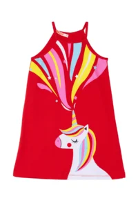 Denokids Unicorn Love Girl's Strappy Red Summer Dress - Image 3