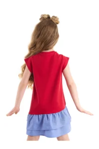 Denokids Kedi Frilly Red Girls' Summer Dress - Image 2