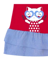 Denokids Kedi Frilly Red Girls' Summer Dress - Image 7
