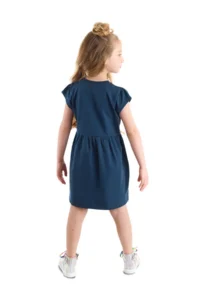 Denokids Koala Cotton Combed Cotton Girl's Summer Navy Blue Dress - Image 2
