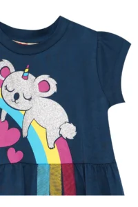 Denokids Koala Cotton Combed Cotton Girl's Summer Navy Blue Dress - Image 6