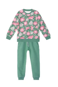 Denokids Pink Floral Girl's Green Winter Tracksuit 4-10Y - Image 3