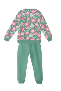 Denokids Pink Floral Girl's Green Winter Tracksuit 4-10Y - Image 4