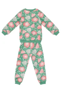 Denokids Pink Floral Baby Girl Green Tracksuit Set - Image 2