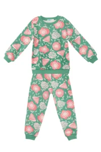 Denokids Pink Floral Baby Girl Green Tracksuit Set - Image 3