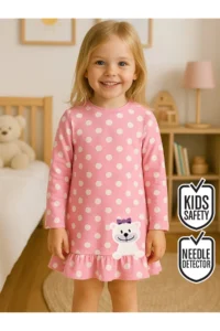 Denokids Teddy Bear Baby Girl Polka Dot Pink Dress