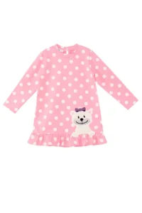 Denokids Teddy Bear Baby Girl Polka Dot Pink Dress - Image 3