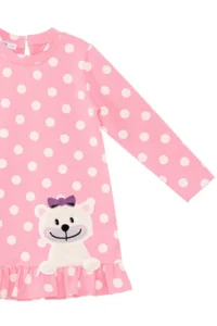 Denokids Teddy Bear Baby Girl Polka Dot Pink Dress - Image 5