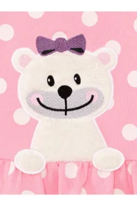 Denokids Teddy Bear Baby Girl Polka Dot Pink Dress - Image 6