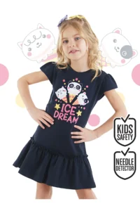 Denokids Ice Cream Dream Cotton Girl's Summer Navy Blue Dress