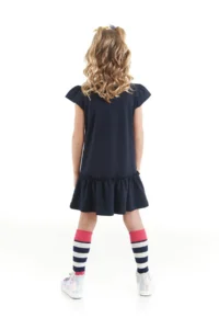 Denokids Ice Cream Dream Cotton Girl's Summer Navy Blue Dress - Image 2