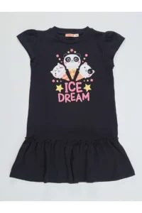 Denokids Ice Cream Dream Cotton Girl's Summer Navy Blue Dress - Image 3