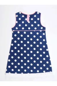 Denokids Cat and Polka Dot Girl's Navy Blue Summer Poplin Dress - Image 4