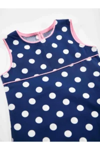 Denokids Cat and Polka Dot Girl's Navy Blue Summer Poplin Dress - Image 5