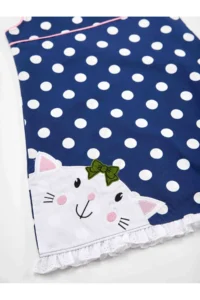 Denokids Cat and Polka Dot Girl's Navy Blue Summer Poplin Dress - Image 6