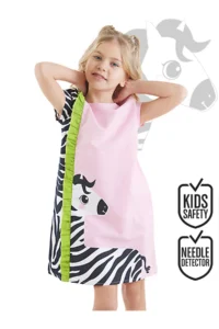 Denokids Frilly Zebra Girls' Pink Summer Dress