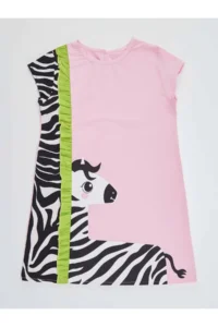Denokids Frilly Zebra Girls' Pink Summer Dress - Image 3