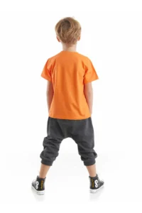 Denokids Orange Tilki Boys' T-Shirt Capri Shorts Set - Image 2