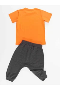 Denokids Orange Tilki Boys' T-Shirt Capri Shorts Set - Image 4