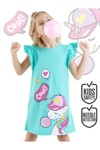 Denokids Gummy Unicorn Girl's Turquoise Ruffle Summer Dress