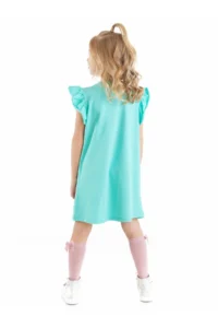 Denokids Gummy Unicorn Girl's Turquoise Ruffle Summer Dress - Image 2