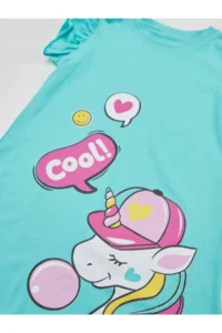 Denokids Gummy Unicorn Girl's Turquoise Ruffle Summer Dress - Image 5