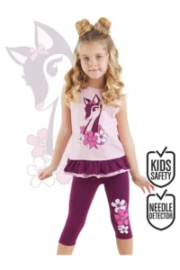 Denokids Frilly Ceylan Girl's Summer Sleeveless T-shirt Tunic Tights Set