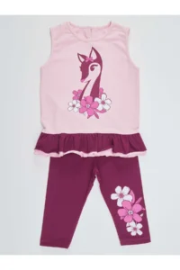 Denokids Frilly Ceylan Girl's Summer Sleeveless T-shirt Tunic Tights Set - Image 3