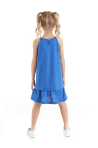 Denokids Checkered Rabbit Girls' Blue Sleeveless Summer Dress - Image 2