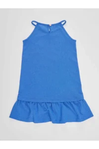 Denokids Checkered Rabbit Girls' Blue Sleeveless Summer Dress - Image 4