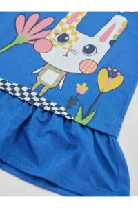 Denokids Checkered Rabbit Girls' Blue Sleeveless Summer Dress - Image 6