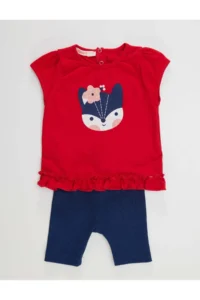 Denokids Red Tilki Baby Girl Tunic Leggings Set - Image 3