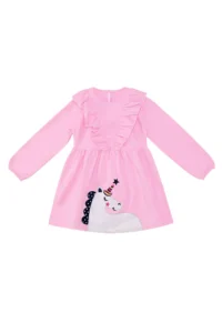Denokids Simli Unicorn Girls' Pink Dress - Image 3