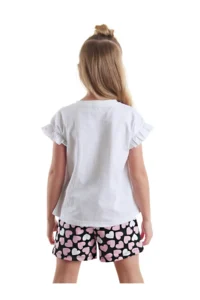 Denokids Hearted Owl Girls' Summer T-Shirt Shorts Set - Image 2