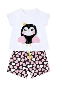 Denokids Hearted Owl Girls' Summer T-Shirt Shorts Set - Image 3