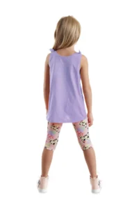 Denokids Cat Floral Sleeveless Girl's Summer Tunic T-shirt Tights Set - Image 2