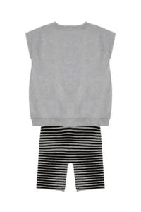 Denokids Striped Unicorn Girl Child Gray Black Summer T-shirt Tights Set - Image 4