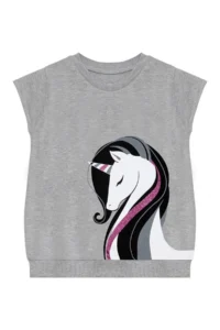 Denokids Striped Unicorn Girl Child Gray Black Summer T-shirt Tights Set - Image 5