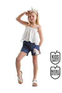 Denokids Colorful Tassel Unicorn Girl's Summer Blouse Denim Shorts Set