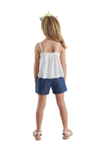 Denokids Colorful Tassel Unicorn Girl's Summer Blouse Denim Shorts Set - Image 2