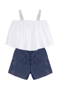 Denokids Colorful Tassel Unicorn Girl's Summer Blouse Denim Shorts Set - Image 4
